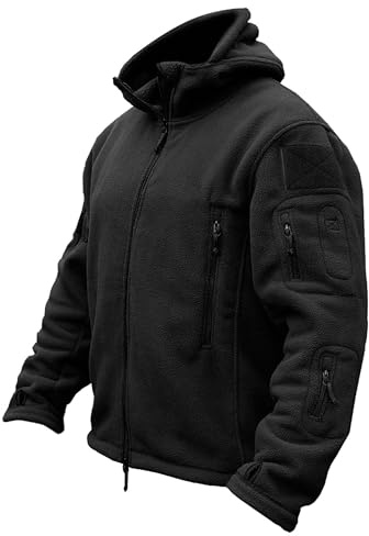 TACVASEN Veste Polaire Homme Hiver Vestes Noir Militaire Armée Manteau Noires Tactique Airsoft Combat Sweat à Capuche Men's Fleece Jacket Noir,Noir,XXL