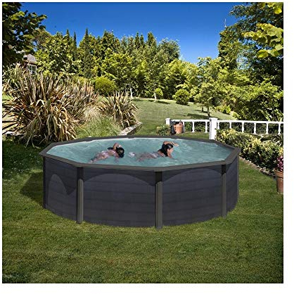 Piscina de Acero Elevada,Redonda con Aspecto Acero Grafito. Piscinas Desmontables para Jardín. 460 x 120 cm - Piscina Gre KIT460GF Kea.