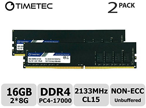 Timetec 16GB Kit (2x8GB) DDR4 2133MHz PC4-17000 Non-ECC Unbuffered 1.2V CL15 1Rx8 Single Rank 288 Pin UDIMM Desktop PC Memoria RAM Módulo Actualización (16GB Kit(2x8GB))
