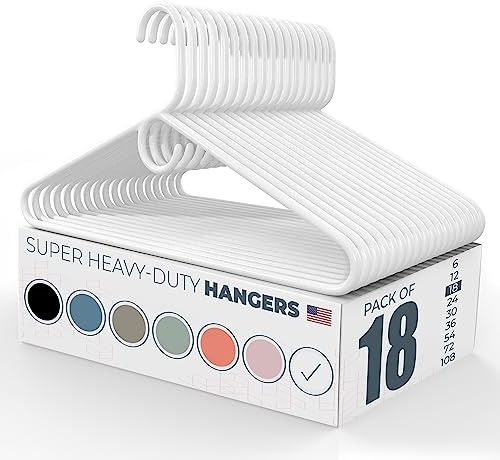 Neaties Super Heavy Duty Clothes Hangers 18 Pack – Made in the USA - 10lb Capacity, Thick Plastic Hangers for Pants, Coats, Jackets, Jeans and Adult Clothing – White