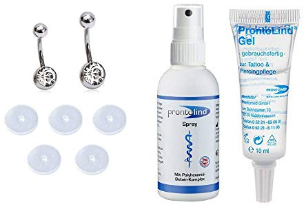 Trend Agent Marc's Piercing Pflege & Anti Wildfleisch SET für entzündete Piercings und gegen Wildfleisch mit PRONTOLIND & Titan Schmuck (Bauchnabel)