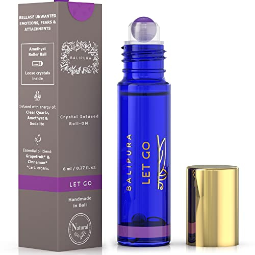 BALIPURA - Zimt ätherisches Öl Roll-On mit Amethyst-Kristallen - Grapefruit ätherisches Öl Mischung, Bio-Aromatherapie ätherische Öle - Wellness-Geschenke für Frauen