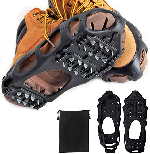 Ice Snow Traction Cleats Crampons Anti-Slip Snow Shoes Cleats Walking on Snow and Ice Winter Walking Boots Cleats for Men Women Hiking, Jogging (24 Steel Crampons,Szie S)