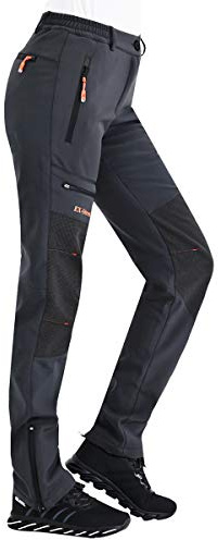 Postropaky Womens Outdoor Snow Ski Pants Waterproof Hiking Insulated Softshell Pants Snowboard Zipper Bottom Leg(313Grey10S)