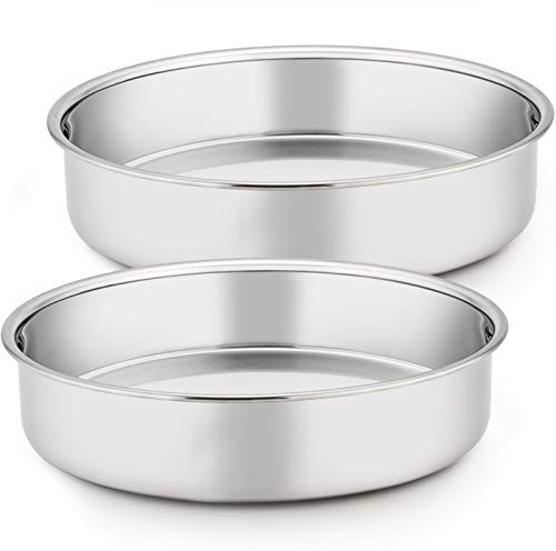 Homikit Rund Backform, Edelstahl 24 cm Kuchenform Backformen 2er-Set, gesund & ungiftig, Hochglanzpoliert, leicht zu reinigen & spülmaschinenfest