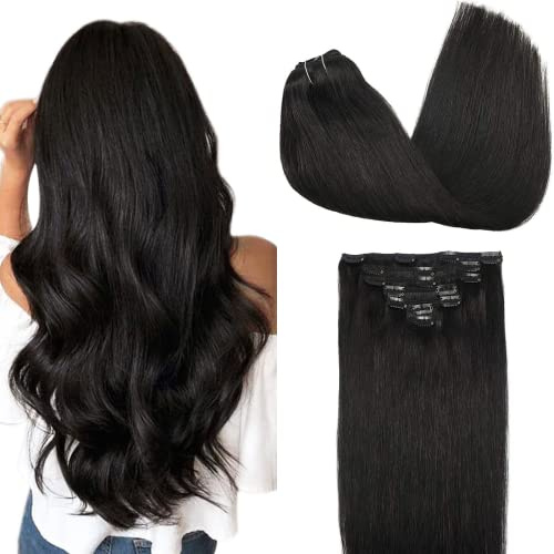 GOO GOO Clip in Human Hair Extensions, 16inch 120g 7pcs, Hair Extensions Clip in, 2 Dark Brown