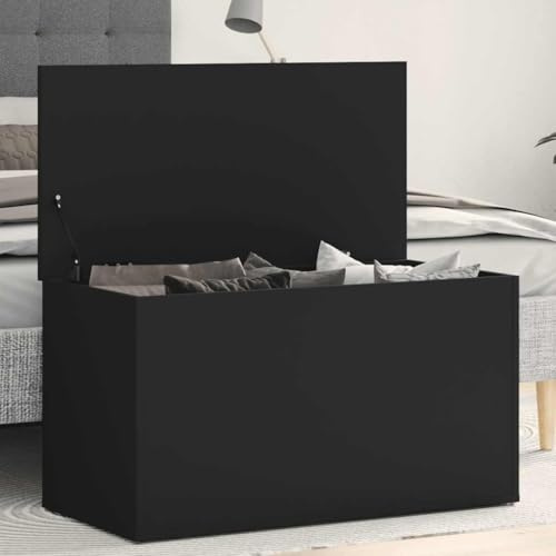 HOMIUSE Cassapanca in legno nero, 84 x 42 x 46 cm, con coperchio, cassapanca in legno, cassapanca con spazio per giocattoli, cassapanca in legno con coperchio, grande