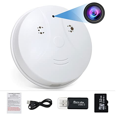 Détecteur de fumée sans Fil 1080p Mini caméra Conception d'alarme de fumée Wiless WiFi Action Action vidéo Micro Cam Night Home Security Recorder TF Carte (Color : with 32G TF Card, Size : 1 UK)