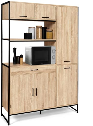 IDMarket - Buffet de Cuisine avec Colonne de Rangement 120 CM Detroit 6 Portes + tiroir Design Industriel