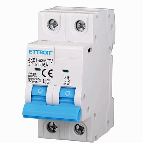 ZOREI Interruttore Magnetotermico Fotovoltaico, 2P DC 500V 6KA, Occupa 2 Moduli DIN, MCB DC 2P C16 16A