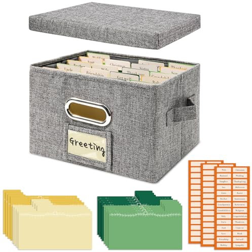 Vienrose Greeting Card Organizer, Scatola Portaoggetti con 20 Divisori Regolabili Scatola Portaoggetti Pieghevole per 150 Biglietti, Adesivi per Ricette Foto Buste Bollette Dischi in Vinile, Grigio