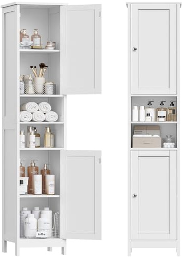 TEENFON 67 Tall Bathroom Cabinet with Adjustable Shelves and Doors, Narrow Bathroom Storage Cabinet for Small Space, Living Room, Entryway, Kitchen, White