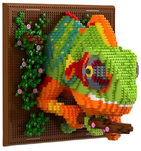 Chameleon Animals 3D Wall Art Mini Micro Building Blocks Set | Wild Reptile Model Kit for Adults, Home Desktop or Wall Decor, Creative Toy Present for Teenagers Kids Aged 14+, 2688PCS