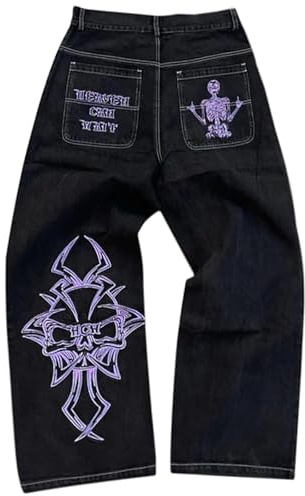 Minus Twos Cargo Baggy Jeans Hommes, Jean Large Y2k Imprimé Hip Hop Combat Streewear Vintage Lâche Pantalon Homme Jeans Décontracté Parfait pour L'école Adolescent Les Courses De Rue
