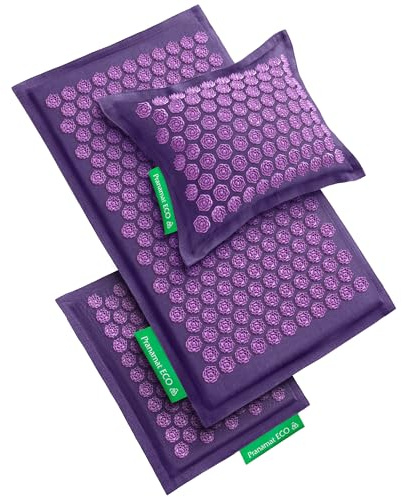 Pranamat Acupressure Large & Small Mat with Pillow Set, Premium Acupressure Therapy for Pain Relief and Relaxation, Handcrafted in Europe with Sustainable and Natural Materials (Lavander)