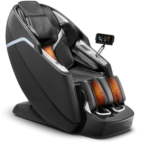VEVOR Sillón de Masaje con Gravedad Cero y SL-Riel, Modo de Estiramiento de Yoga, Masaje 3D/4D con Voz IA, Calefacción, Pedal Eléctrico, 36 Airbags, Pantalla TFT, Botones en el Reposabrazos, Ruedas