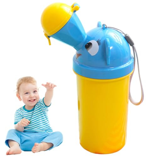 Tragbares Töpfchen für Kleinkind, leckssicheres Reise-Töpfchen mit Isolationsabdeckung, Cartoon Kids Urinal für Jungen, Gelb ...