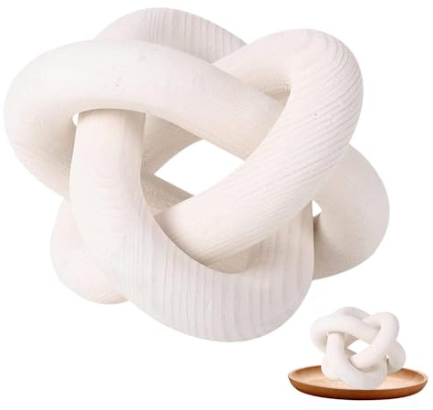 Hand Carved Wooden Knot Decoration Sculptural Accent | Boho Wood Chain Decorations, Rustic Table Sculpture, Organic Figure for Coffee Table, Shelf, Tray, Living Room, Offices