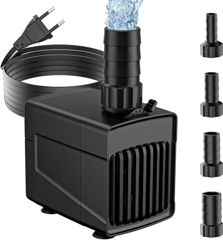Bomba de Agua 45W 3000L/H, Ultra Silenciosa Bomba de Acuario con 4 Boquillas (13/16/19/22mm), Válvula Reguladora y Cable 1.8m, Bomba Fuente de Agua para Estatuas, Acuarios, Estanques