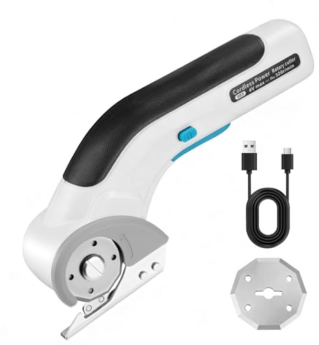 Tijeras eléctricas de corte universal de 4 V para cartón, tela, alfombra, cuero, fieltro, con 2 cuchillas