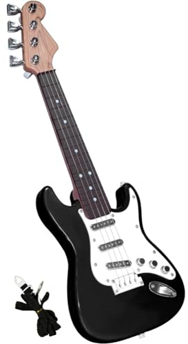 GNURBDILFO Jouet de Guitare 17 Pouces pour Enfants, Instruments de Musique de Guitare Électrique à 4 Cordes pour Enfants, Jouet D'Instrument Électronique Portable et Facile à Installer, A
