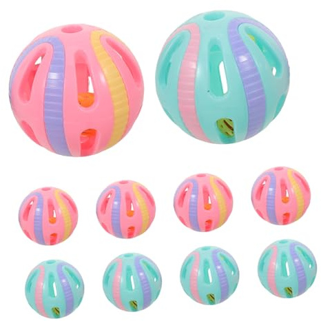 UTHCLO 10 Pièces Balles Jouets pour Chat avec Grelots Robustes pour Entraînement et Jeu Interactif de Assortiment Rose et Bleu