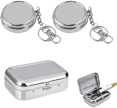 Portable Pocket Ashtray, 3 PCS Mini Metal Travel Cigarette Ashtray, Rectangular Round Pocket ashtray for Car Travelling Camping Smoking Indoors Outdoors(Silver)