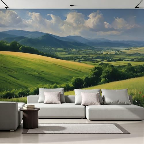 Carta Da Parati Fotografica Colline 3D 200x140 cm (Lxa) Non Tessuto Sfondo Pastorale In Stile Europeo Fresco E Naturale Murale Fotografico Decorazione Per Soggiorno Camera De Letto Sala Ufficio 14J-0