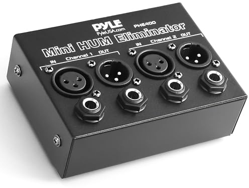 Pyle Compact Mini Hum Eliminator Box - 2 Channel Passive Ground Loop Isolator, Noise Filter,AC Buzz Destroyer, Hum Killer w/ 1/4 TRS Phone,XLR Input/Output, Uses 1:1 Isolation Transformer