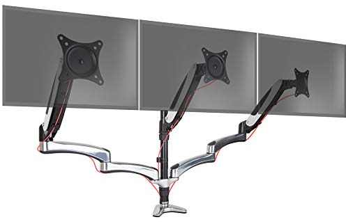 Duronic DM653 3 Monitor Arm | Triple Monitor Arm for Desktop Gas Hinged | VESA 75 100 | Independently Height Adjustable Screens | Rotatable Tilt Swivel | Chrome