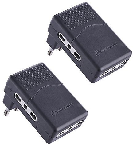 Electraline 92307 set 2 adattatori multipresa tripla 3 posti bivalenti 10/16A spina grande 16A - adattatore triplo salvaspazio nero