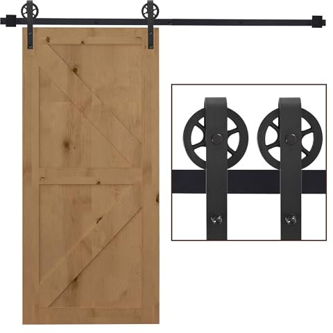 HOMCOM 6.6 FT/ 2000mm Carbon Steel Sliding Barn Door Kits Hardware Closet Set Track System for Single Wooden Door Industrial Wheel Style Roller