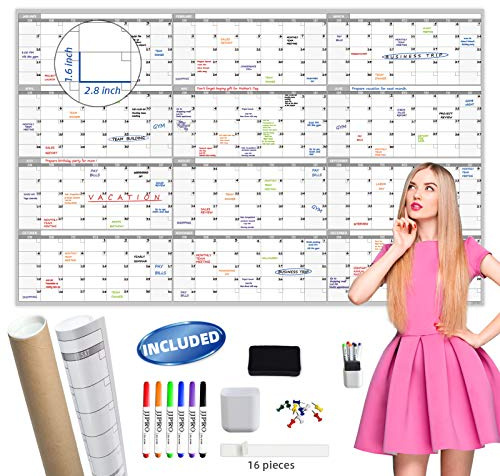 Large Dry Erase Wall Calendar - 60“ x 38 Undated Blank Yearly Planner - Giant Whiteboard 12 Month Poster - Premium Laminated Calendar for Classroom, Office, Project & Family Schedule