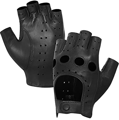 Harssidanzar Donna Guanti da guida in pelle senza dita da Mezzo dito sfoderato in montone GL012,Nero,taglia S