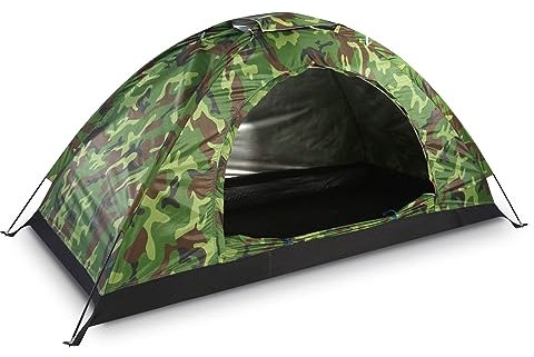 Pop Up Camouflage Dome Tent - Waterproof, 1 Person, Lightweight, UV Protected, Family Outdoor Backpacking Tent with Carrying Bag