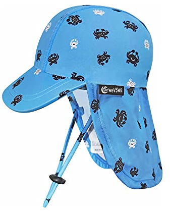 weVSwe Sombrero De Sol para Niños Pequeños UPF 50+ Correas Ajustables Plegables Tapa con Solapa Cuello Protección Solar Sombrero De Sol De Secado Rápido Niños Niñas Cangrejo Azul 2-3 Años