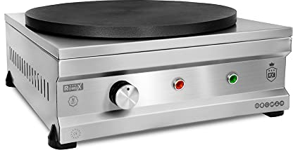 Romux® Crepera Profesional Simple Eléctrica de Sobremesa en acero inoxidable con 1 Placa de Hierro Fundido de 40 cm Ø | Crepera Industrial | Potencia 2,5 kW | Bares y Restaurantes