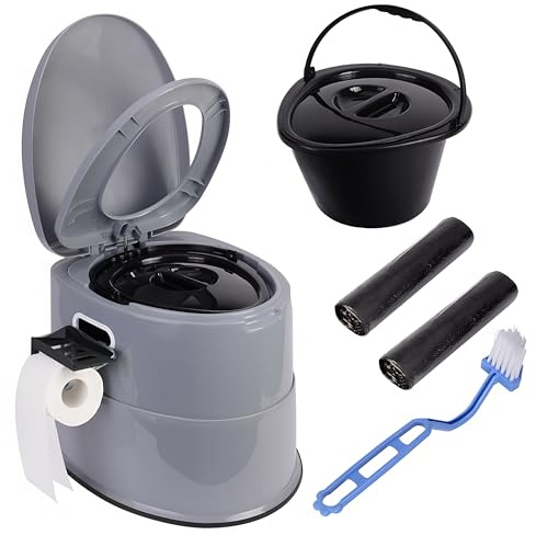 Axidou Portable Travel Toilet, with Detachable Inner Bucket and Toilet Paper Holder, for Camping Boat, Hiking, RV, Bedroom and Living Room