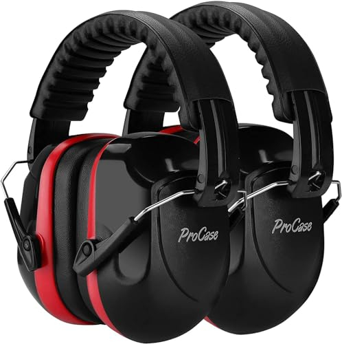 ProCase Casque Anti Bruit Pliable Réglable Confortable Adulte (Lot de 2), avec Une Atténuation de SNR 34dB, Serre-tête Souple pour Milieu Bruyant ou Stressant-Rouge