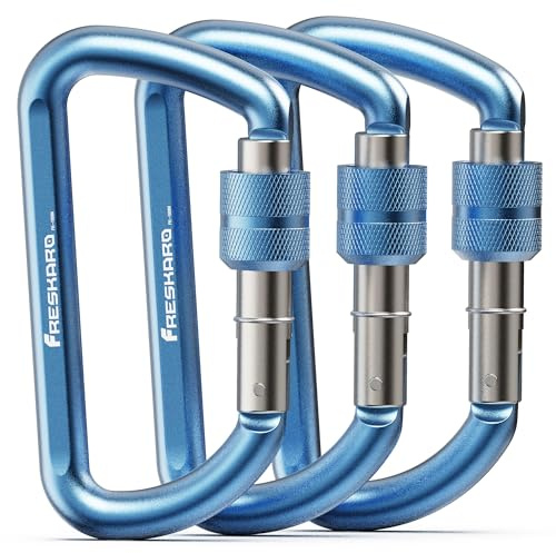 FresKaro Mosquetón, Tapón de Rosca de carabina, Llavero de mosquetón, Mosquetón de Tornillo, Cerradura, 12kN-1224kg, Aluminio, Ultraligero, Elástico, para Llaves, Correa para Perros, Azul, 3 Piezas