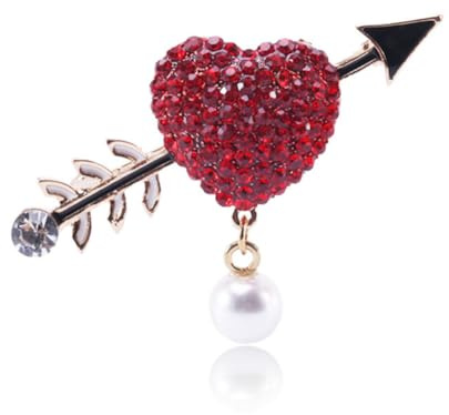 Red Austrian Crystal Pave Heart Brooch Pear Rhinestone Arrow Love Heart Shaped Brooch Pin for Women Valentine's Day Jewelry Wedding Dress Bag Accessories Bright Gold Tone Metal