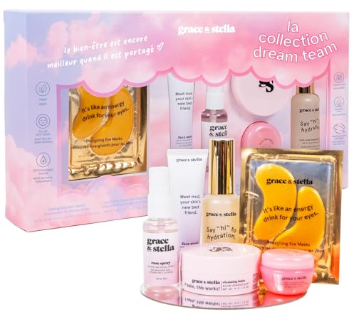 grace & stella Award Winning Skin Care Set - Mothers Day Gift Bags, Travel Size Toiletries with Eye Masks, Hyaluronic Acid Serum, Lip Balm & More, Gift Baskets for Women, Vegan Cruelty-Free Self Care
