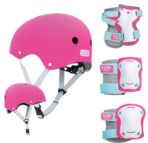 OLSSON Casco Infantil+ Kit de Protecciones - Carcasa Exterior ABS Interior EPS Forro Interior Desmontable y Lavable Tamaño Ajustable 11 Rejillas Ventilación - Patinete Bici Patines Skate