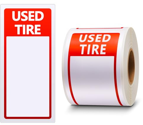 Affrolling 300 Pcs Used Tire Label 6 x 2-3/4 Price Stickers Shop Inventory Tags for Wheels Red and White Adhesive Sticks Blank Space for Retail Price Tread Sizes