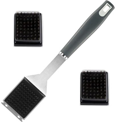 QH7 Cepillo y raspador para parrilla con 2 cepillos de repuesto, barbacoa, horno, parrilla, cocina, alambre de metal, limpiador de raspador, 40 x 6 x 5 cm
