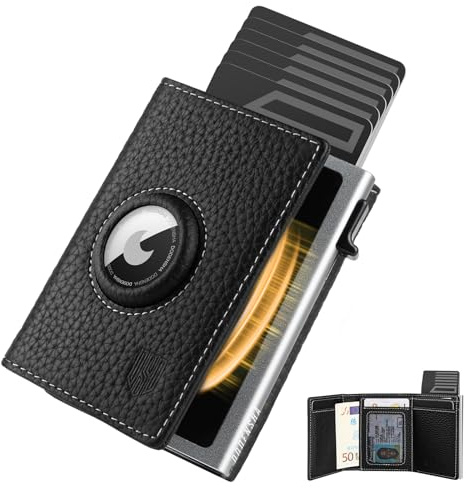 DODENSHA® MagSnap Pepple Airtag Wallet Uomo I Custodia per carte di credito Uomo I Smart Wallet per 10+ carte I Portafoglio con scomparto portamonete I Portafoglio con AirTag