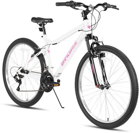 Hiland 26 Inch Women's Mountain Bike, 18 Speed Gears, Mountain Bike with V-brakes, Robust MTB for Women, White