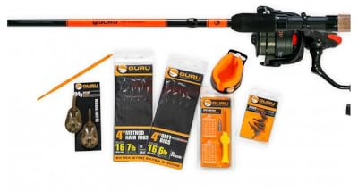 Guru Kit de démarrage de pêche à la mangeoire avec canne à pêche et moulinet de 10 pieds, Kit de pêche à la mangeoire Guru, lancement 1-40g, incl. pointe de quiver de 1,5 oz, moulinet 4000 chargé avec
