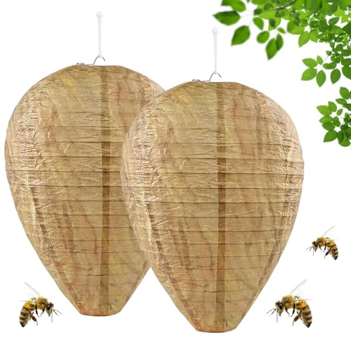 2 Stück Wespennest Attrappe, Wespen Attrappe Figur, Künstliches Wespennest, Hängender Wespenabwehrköder zur Verhinderung des Nistens von Wespen, Geeignet für Haus/Balkon/Garten/Outdoor