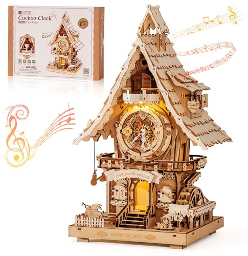 Robotime Puzzle 3D Orologio a Cucù in Legno per Adulti,Kit Modello da Costruire,Orologio Funzionante con Suono del Cucù,Decorazione per la Casa,Regalo per Adolescenti e Adulti,LC901 (Colore Legno)